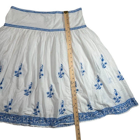 Lauren Ralph Lauren White Blue Embroidered Cotton Midi Skirt Size 10 Cottagecore - Picture 6 of 10